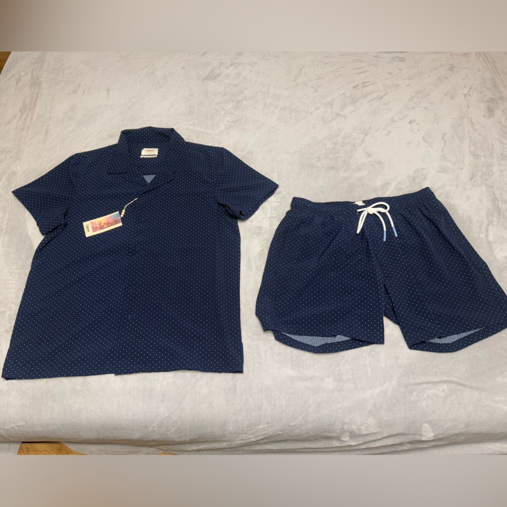 NWT Men’s Navy Blue Polka Dot Swim Set